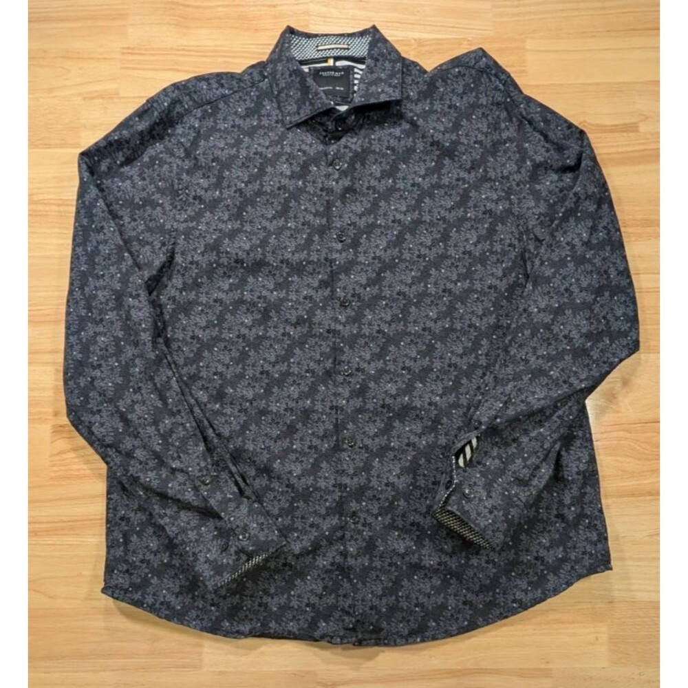 Cactus Man Ricky Singh Shirt Men XXL Black Gray Floral Button Down Contrast Cuff